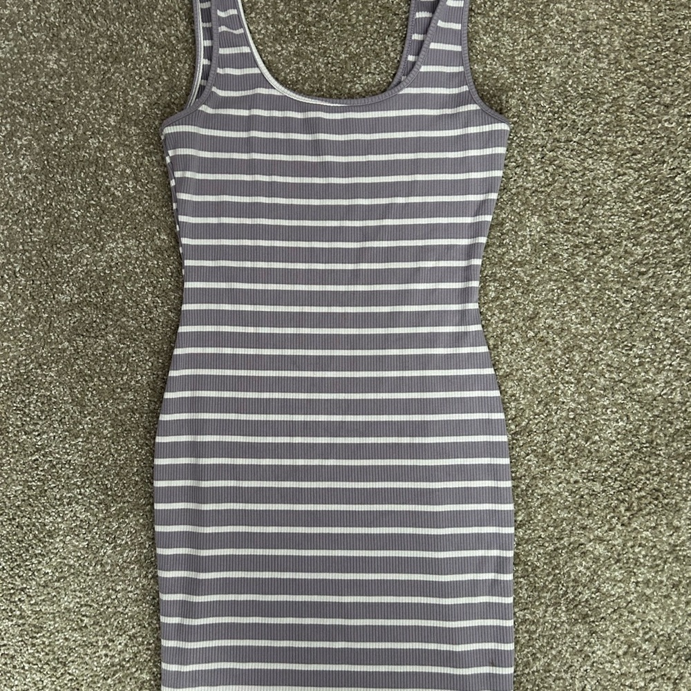 Gray and White Striped Women's Dress